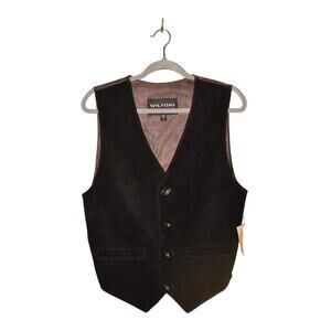 WILSONS NEW $130 Black Suede Leather Button Front Suit Vest Men's Small